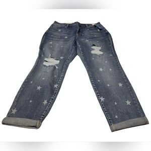 Women’s 18W Star Crossed Distressed Mid-Rise Boyfriend Rolled Hem Jeans